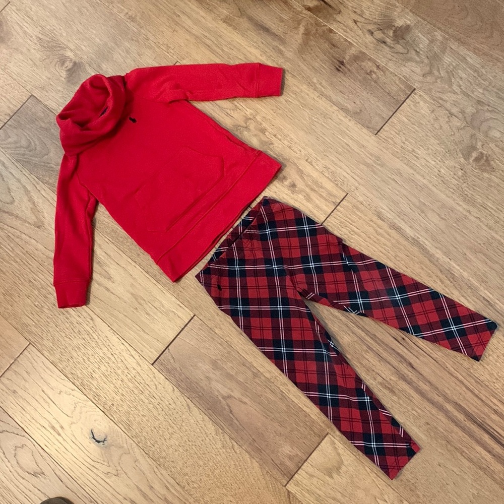 Ralph Lauren girls 4T red plaid legging & red cozy rolled turtleneck sold!!!